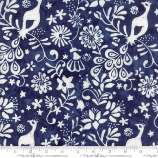 Longitude Deep Blue Peacocks Rayon Fabric