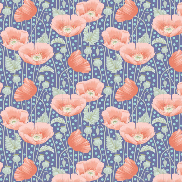 Tilda Garden Life Poppies Blue Fabric Coast & Country