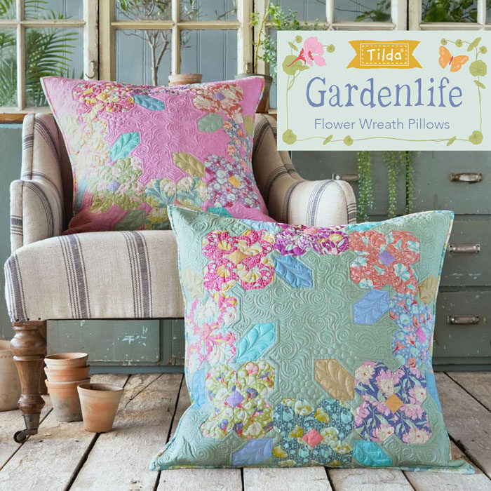 Tilda Garden Life Sage Flower Wreath Cushion Fabric Pack Coast