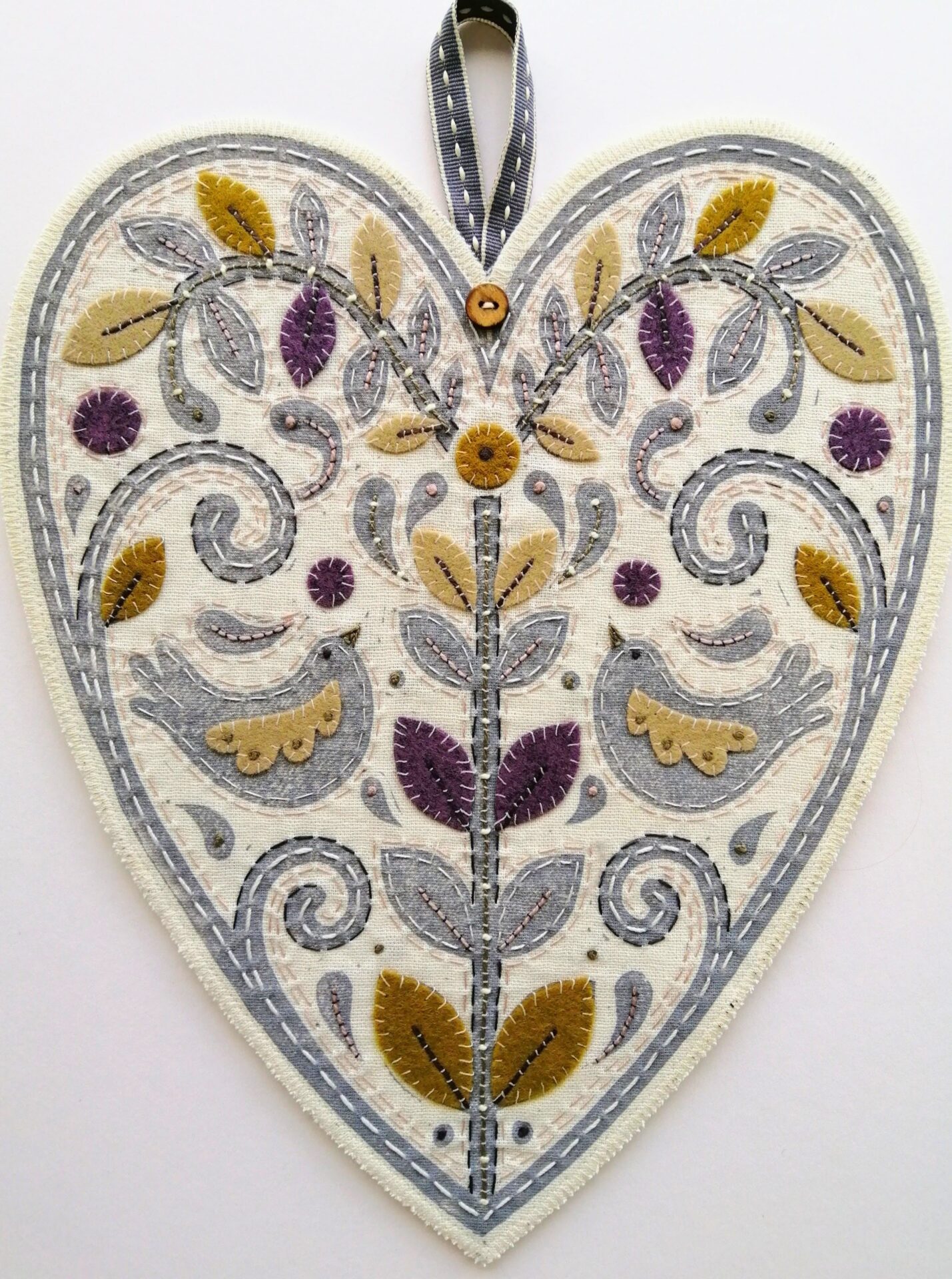 Folk Heart Embellished Lino Print Kit - Lilac, by Louise Nichols Designs