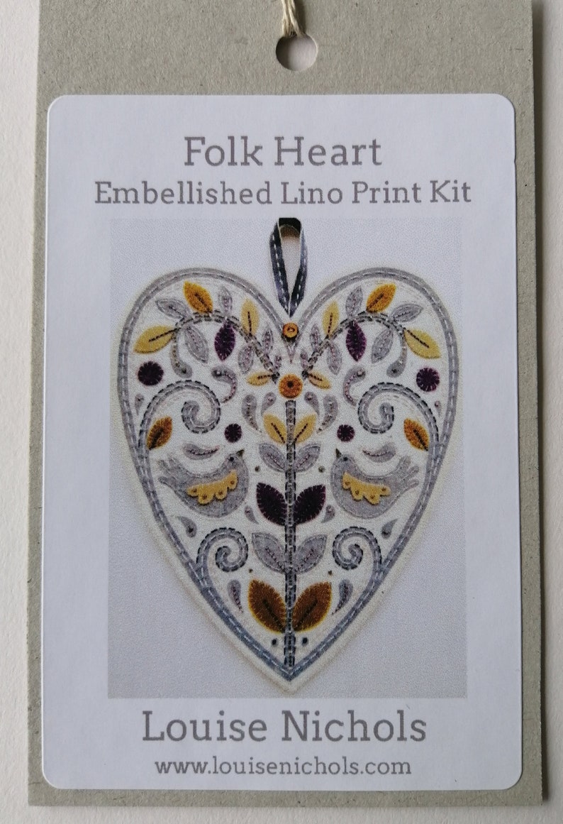 Folk Heart Embellished Lino Print Kit - Lilac, by Louise Nichols Designs - Image 4