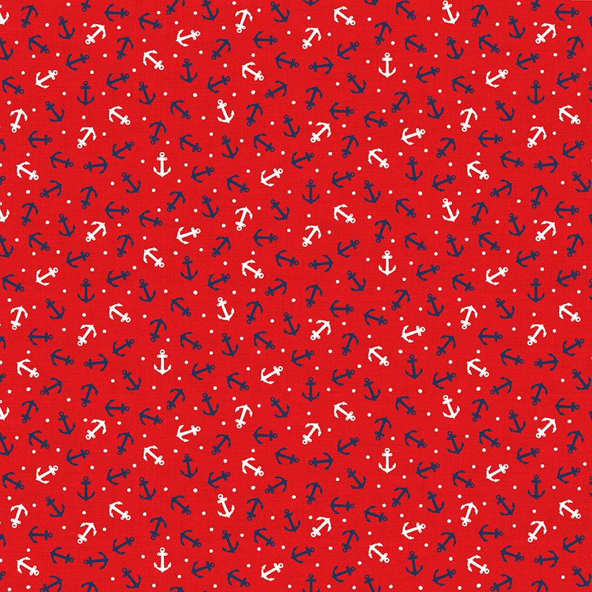Nautical Red Anchors Fabric Coast & Country