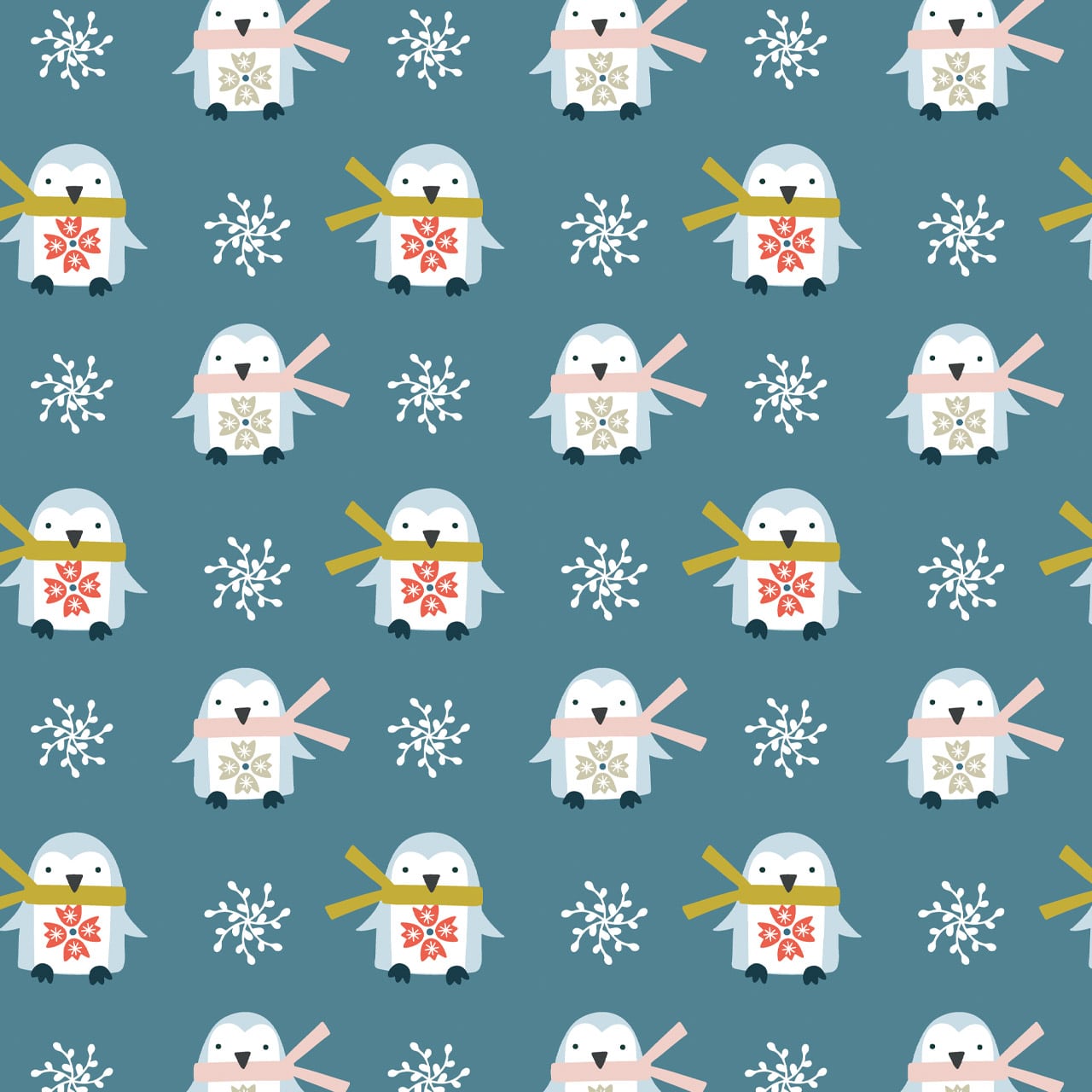 End of Roll - Winter Folk Penguin Fabric 1.7m