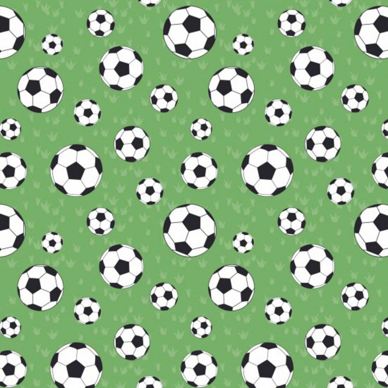 End of Roll - Footballs on Green Fabric