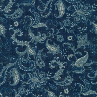 Japanese Printed Poplin - Pailsey Flowers on Navy Fabric
