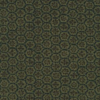 Japanese Printed Poplin - Flowers in Brown Hexagons on Green Fabric