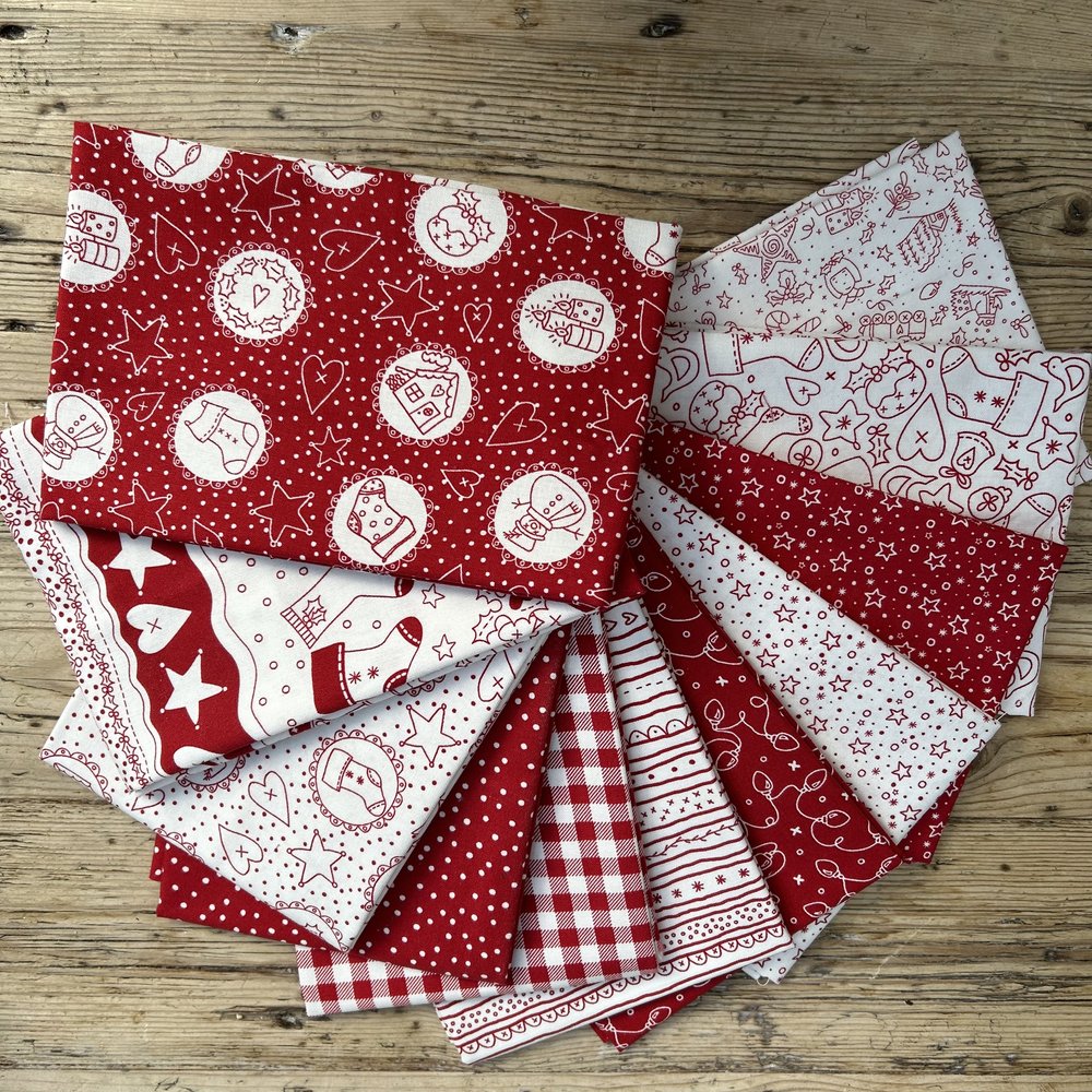Christmas Redwork by Mandy Shaw Small Red Christmas Motifs on White Fat 1/4 Coast & Country